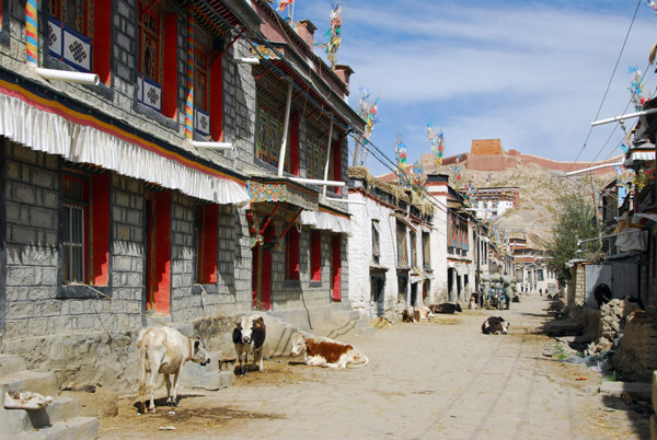 Lane through old town Gyantse between the ridge and Pelkor Road