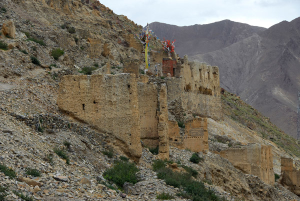 Ruins of Tsechen Monastery below Tsechen Dzong (castle)