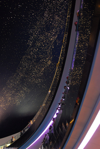 Looking up at the spectators and starry sky