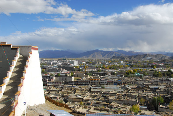 Looking south over Old Town, towards New Town, with the stairs to Shigatse Dzong