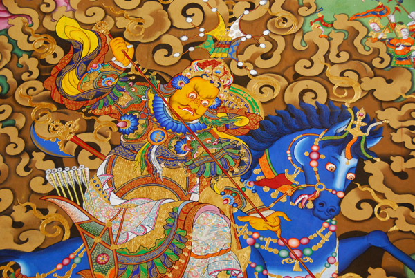 Mural depicting the Heavenly King of the North mounted on a blue horse