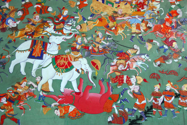 Battle scene, part of the extensive murals of the Great Hall of the Summer Palace of the Panchen Lamas