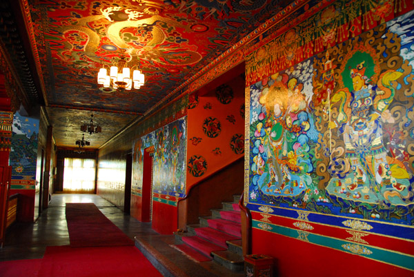 Main hallway on the ground floor of the Summer Palace of the Panchen Lamas, Shigatse