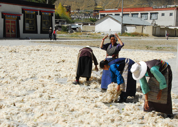 Raw wool at the Tibet Gang-Gyen Carpet Factory, Shigatse