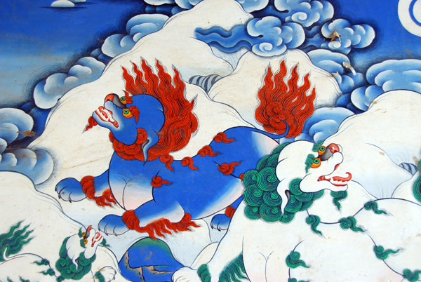 Snow Lions, protectors of Buddha, national emblem and celestial guardian of Tibet