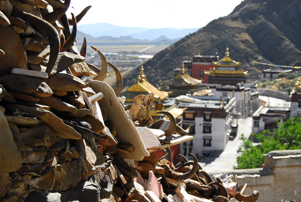 Pile of yak stulls and small engraved rocks, Tashilhunpo Kora Circuit