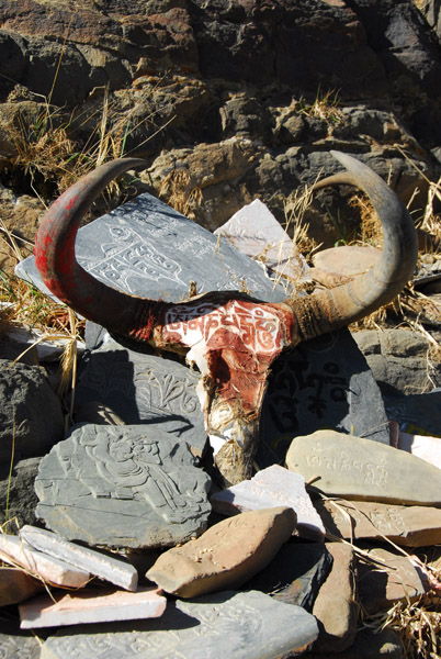 Yak skull carved with Om Mani Padme Hum