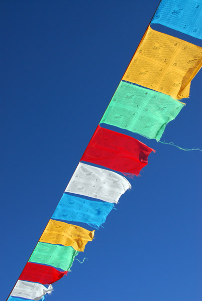Prayer flags in the strong wind, Tropu-la Pass