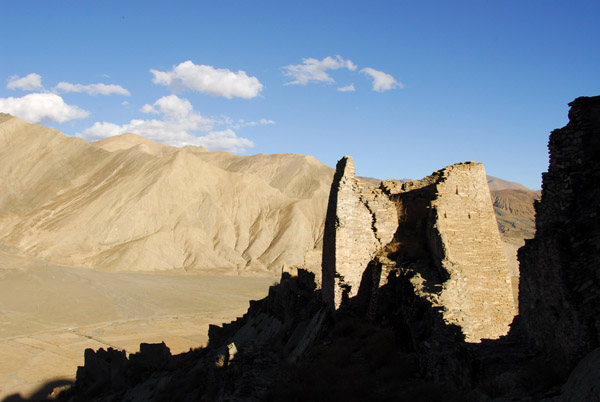 Walls of Shegar Dzong in late afternoon