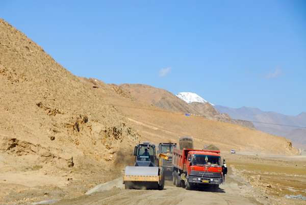 Paving the Friendship Highway west of Old Tingri headed to Nepal