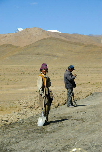 Tibetan working on the road crew