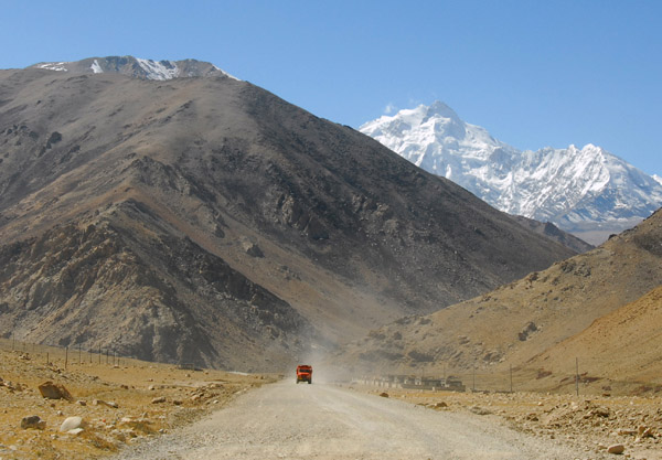 Friendship highway at N28.363/E86.086  with the summit of Phola Gangchen blocking the view of Shishapangma