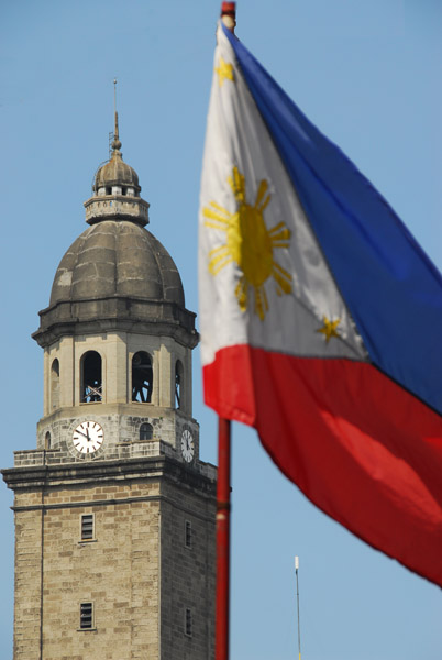 Manila Cathedral's tower with flag, Intramuros