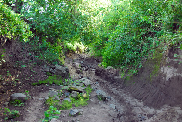 Highly eroded trail leading from the village up to Taal Volcano