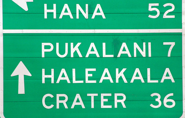 Road sign to Pukalani and Haleakala Crater, Maui