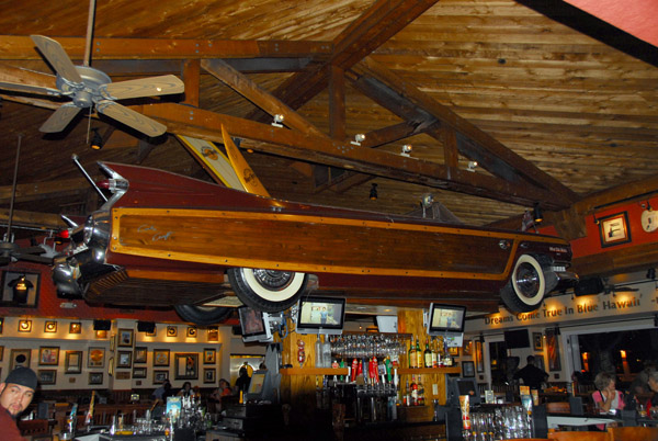 Old wooden car over the bar at Lahaina's Hard Rock Cafe