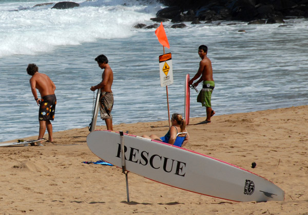 Life guard surfboard, Fleming Beach Park, Maui