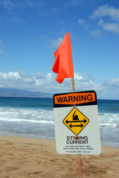 Warning sign, Strong Current, Fleming Beach