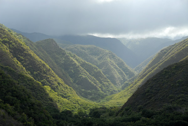 Looking up a valley into the heart of the West Maui Mountains