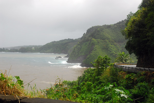 A stretch of the Hana Highway along the coast nearing the Ke'anae Peninsula