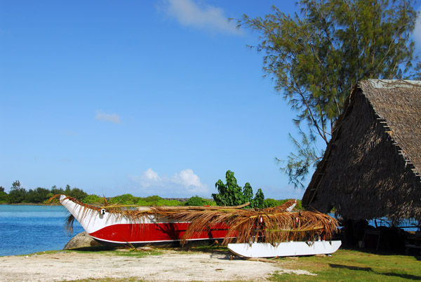 Traditional outrigger canoe behind the Chamorro Village, Hagåtña