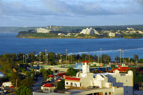 Chamorro Village, Hagåtña, from Fort Santa Agueda with the Sheraton Hotel in Tamuning across the bay