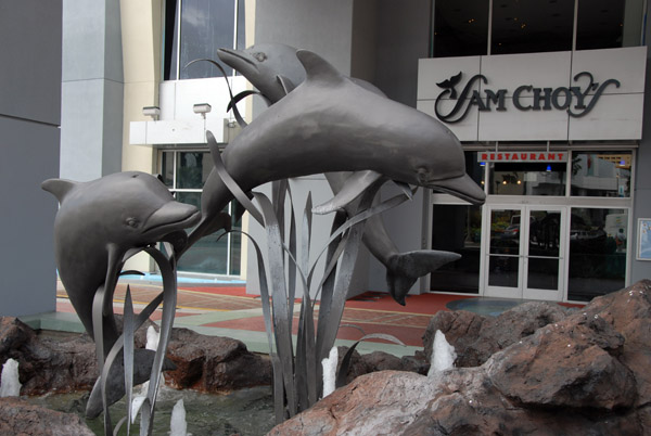 Dolphin sculpture in front of Underwater World, Tumon