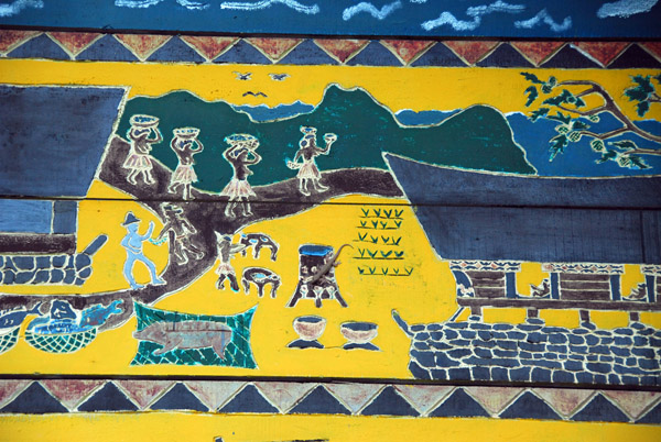 Story painted on the gable of the Bai, Koror