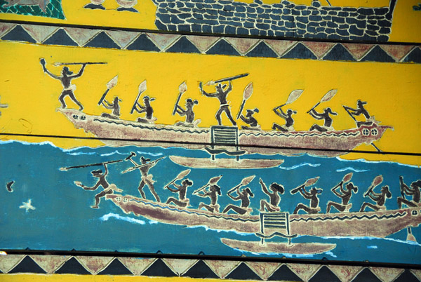 War canoes painted on the gable of a Palauan Bai