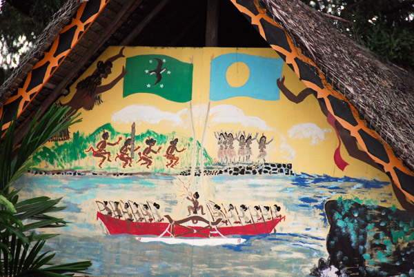 Painting on the gable of a traditional meeting house (Bai) Koror