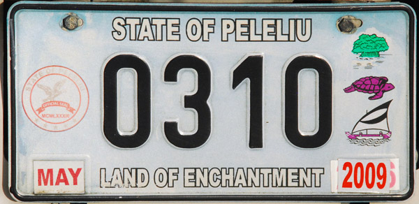 Palau License Plate - State of Peleliu Land of Enchantment (and a big WWII battle)