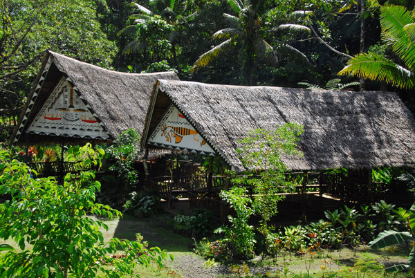 Thatched huts at Jungle River Boat Cruises, Ngchesar State, Babeldaob, Palau