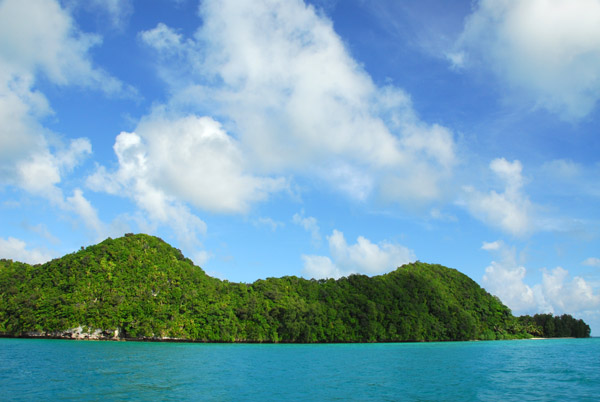 Returning to Koror through the Rock Islands after the first day of diving
