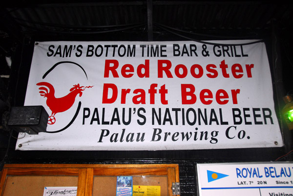Red Rooster Draft Beer, Sams Bottom Time Bar & Grill, Malakal Island, Palau