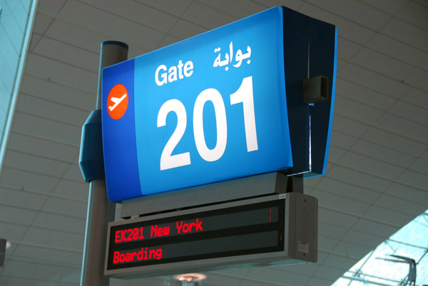 EK201 to New York JFK leaving from Gate 201