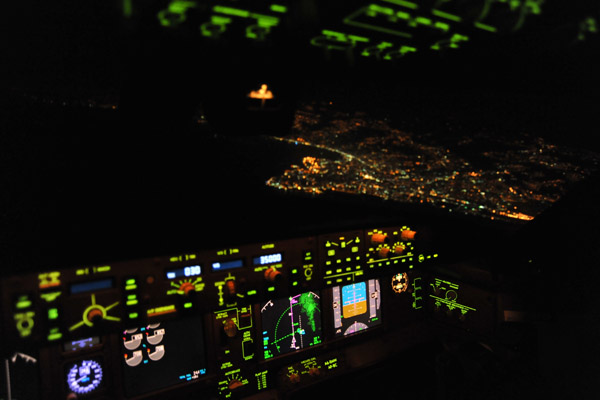 Flying past Beirut at night (B777)