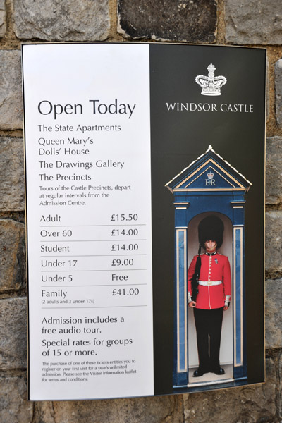 Opening times and fees, Windsor Castle