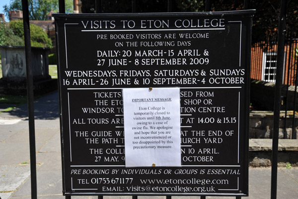 Eton College - closed for Swine Flu!