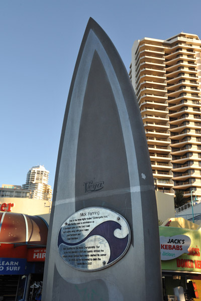 Surfer monuments on Cavill Avenue Mall, this one for Mick Fanning