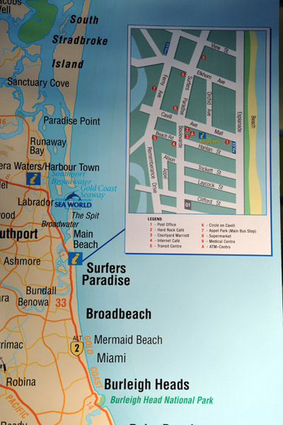 Map of Gold Coast and Surfers Paradise