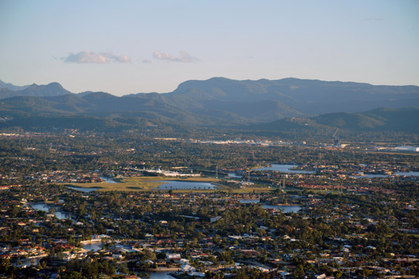 View southwest from Q1 Tower, Gold Coast to Lamington Mountains