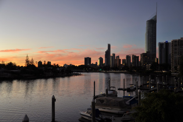 Sunset, Nerang River and Q1 Tower, Surfers Paradise