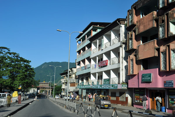 The main street of Phuentsholing leading from the Gate of Bhutan