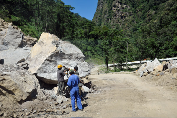 Rockslides are not uncommon in Bhutan