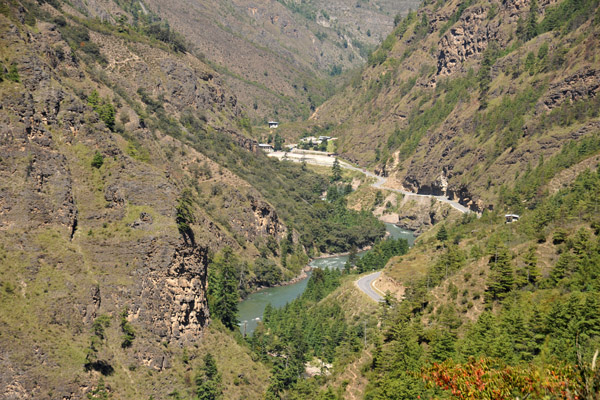 The road to Thimphu following the east bank of the Wang Chhu River