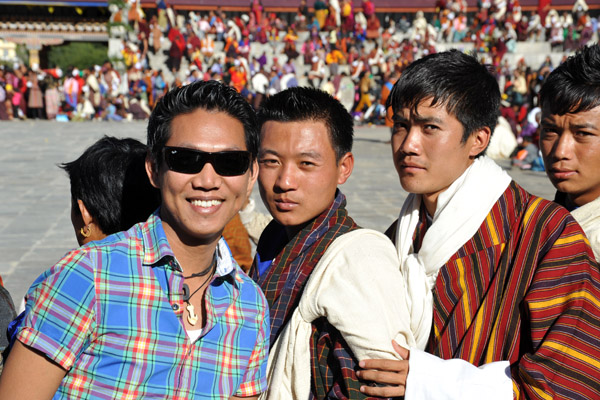 Dennis with some Bhutanese guys at the Tsechu Festival, Thimphu