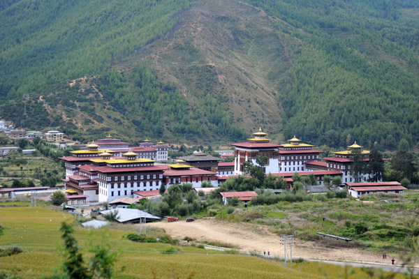Trashi Chhoe Dzong seen from the hillside, Thimphu