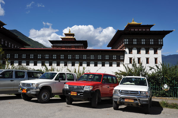 Parking next to the fortress, Thimphu