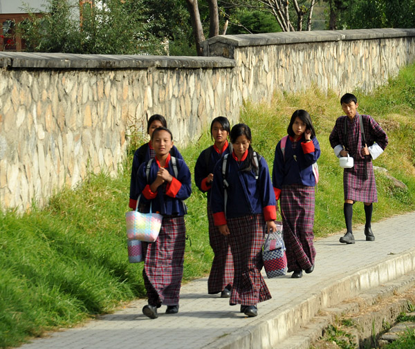 Bhutanese children coming home from school