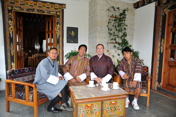 The four of us all in traditional Bhutanese dress